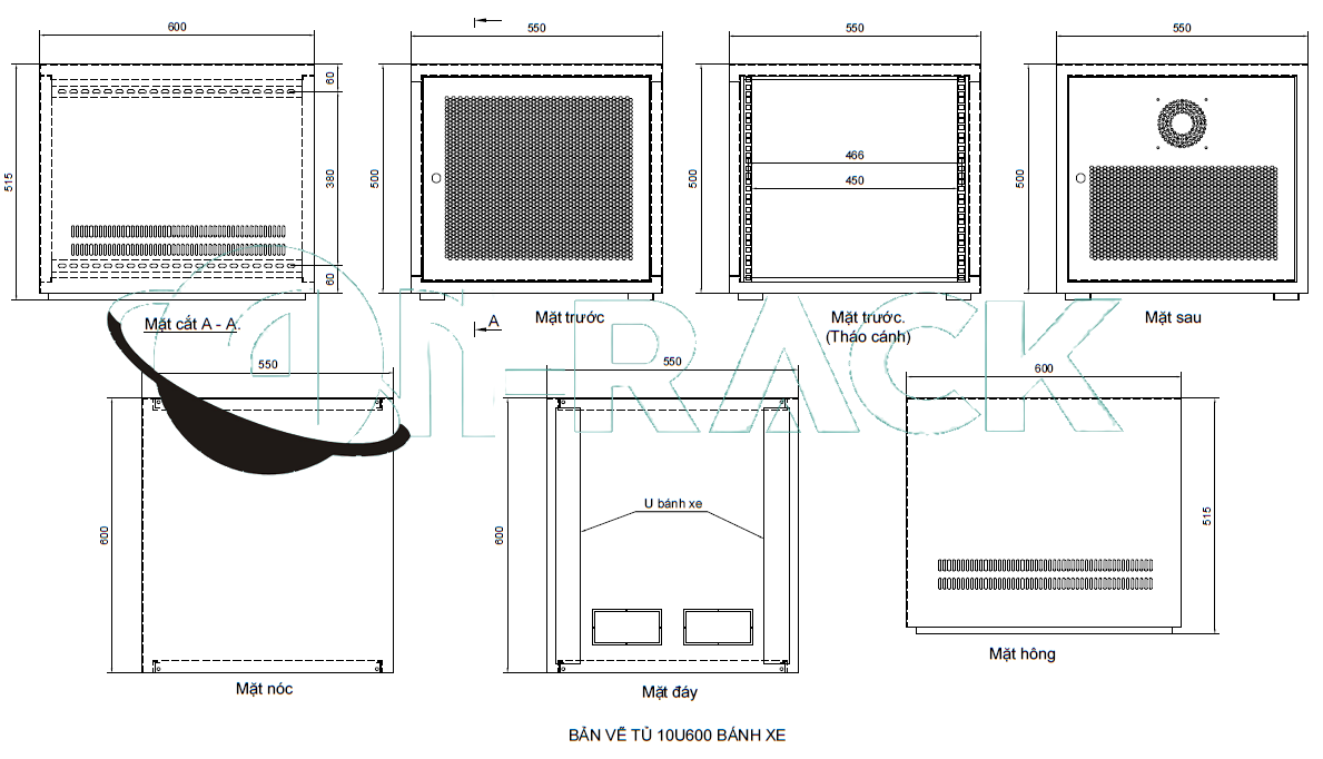Tủ mạng, tủ rack 10U sâu 600 màu ĐEN hiệu AnRack, mã AR-1060XFIN